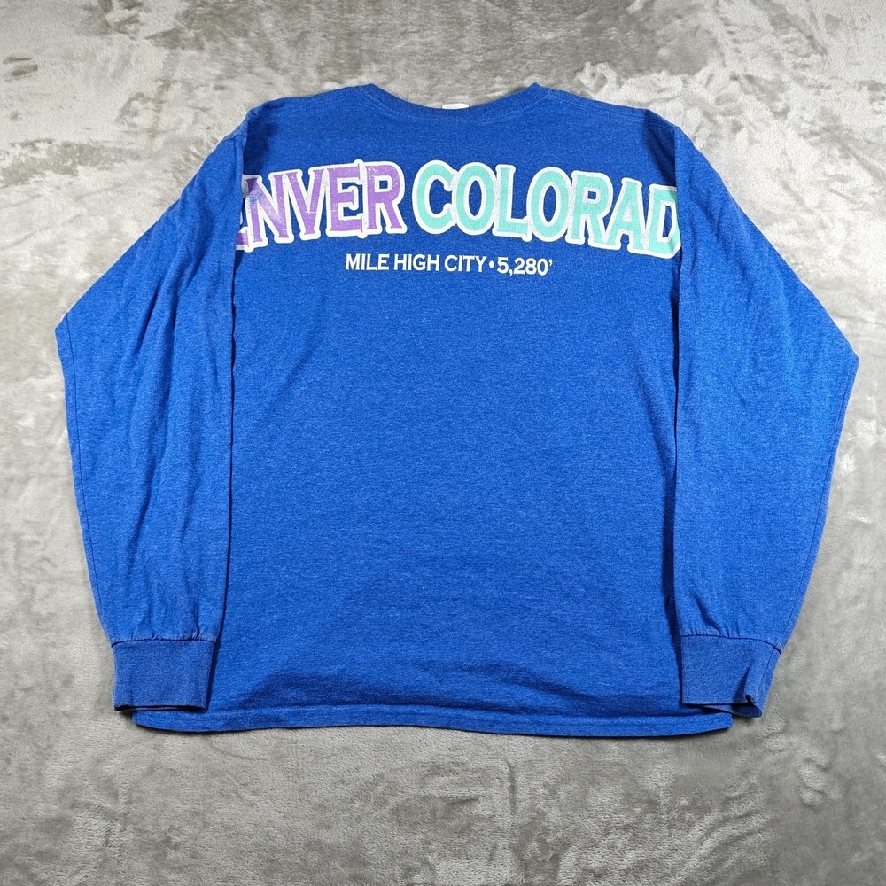 Vintage Denver Colorado Shirt Mens Large Blue Mile High City Long Sleeve 90s Y2K